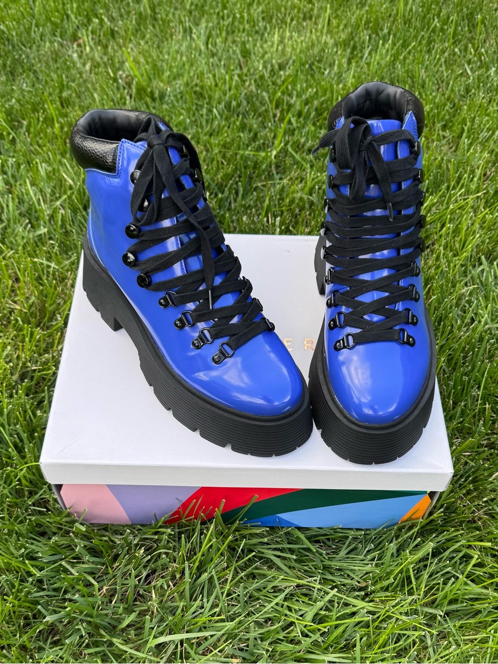 Katy Perry Lace Up Ankle Boots Colbat Blue/Blk Size 9M - Picture 4 of 9